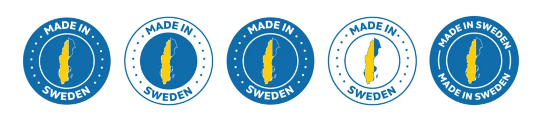 Foto op Aluminium Set of Made in sweden label icons. Made in sweden logo symbol. sweden made badge. sweden flag. suitable for products of sweden. vector illustration © Gopal