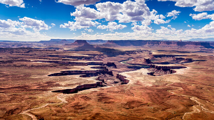 White Rim Road along the deep Ravines and Canyons seen from the Grand View Point Overlook in Canyonlands National Park, Utah, United States