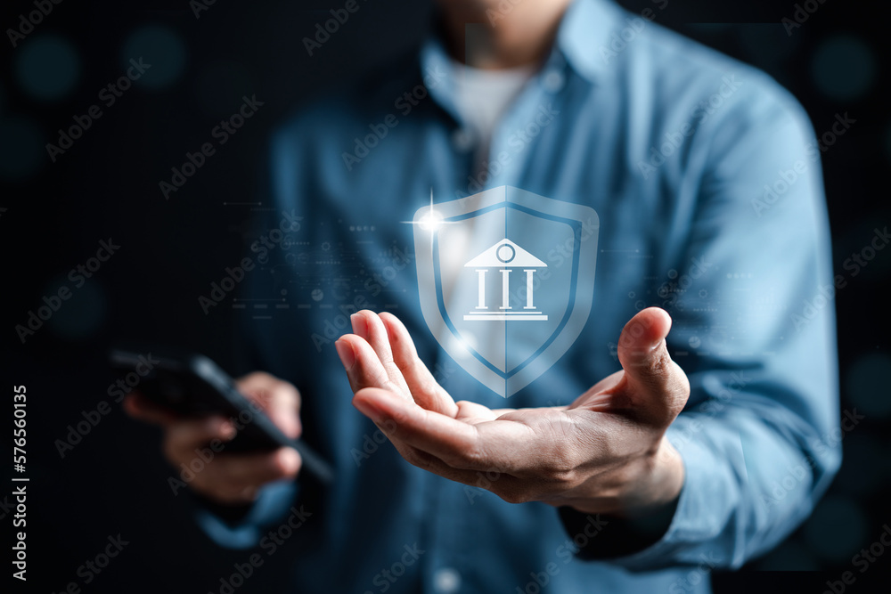 Poster Cyber security on mobile online banking and payments, Digital marketing. firewall interface protection of Personal data security and banking. Protecting from cyber attack. protect and privacy identity
