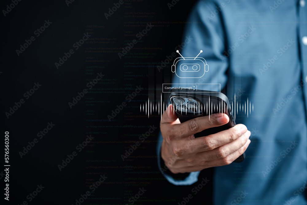 Aufkleber Chat bot intelligence Ai. Businessman using chat in smartphone Chat with AI Artificial Intelligence, developed by OpenAI generate. Futuristic technology, robot in online system