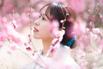 Fototapeta premium 梅の花と女性