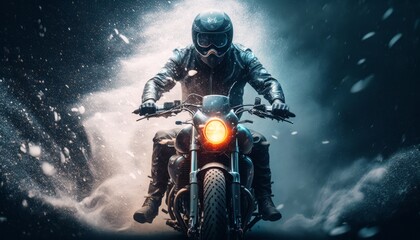 Fototapeta na wymiar バイクに乗る男性　イメージイラスト　壁紙　generative AI