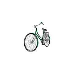 Fototapeta na wymiar A green bicycle with a basket on the front.