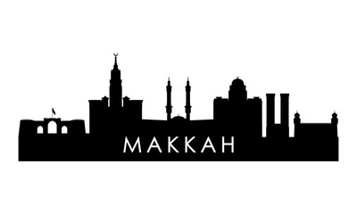 Naklejka premium Makkah skyline silhouette. Black Makkah city design isolated on white background.