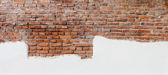 Wall the style vintage white background of old cement brick texture has orange red many horizontal...