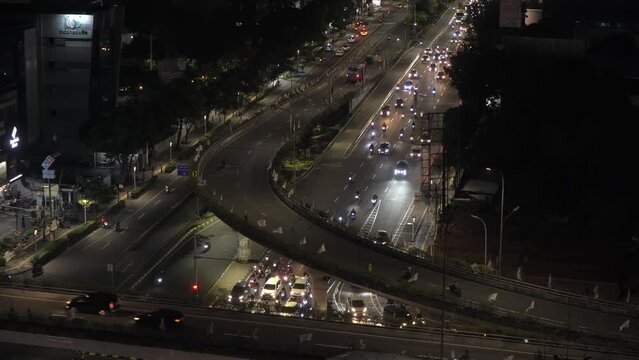 Flyover Pramuka Night Busy Street Medium Shot