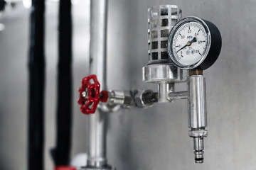 pressure gauges for measuring pressure in beer tanks at a modern brewery