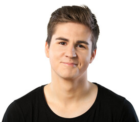 Obraz premium Portrait of cute young man looking at camera isolated on a white background