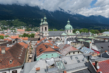 Obraz premium Innsbruck Cathedral, Austria, also known as the Cathedral of St. James, Dom zu St. Jakob in German, as seen from the City Tower