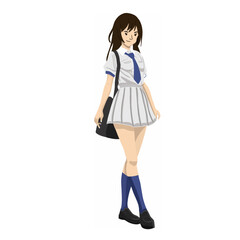 College girl in college costume, cute vector college girl