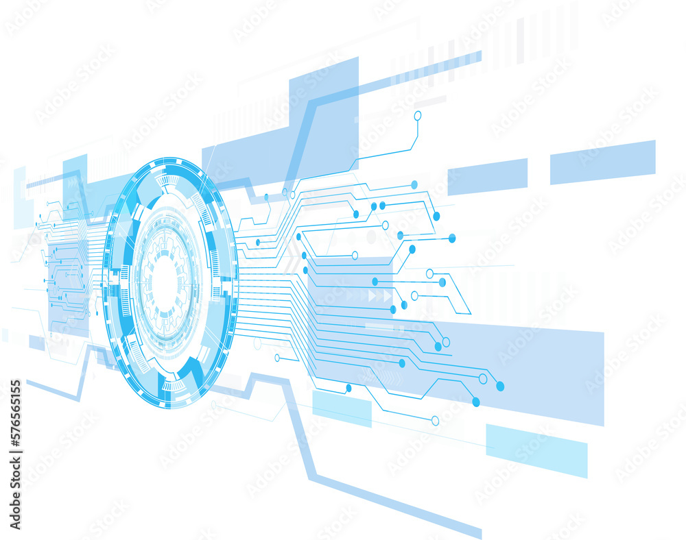 Poster abstract blue computer technology background with circuit board and circle tech.illustration for ele