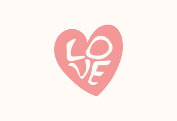 Love logo lettering in pastel color. Love typography on shape heart logo