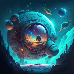 Obraz na płótnie Canvas Outer cosmos illustration. 3D game Background. Planet in space illustration. Glow Earth in space illustration.