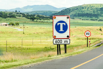 sign on the road for a toll booth or toll plaza in South Africa