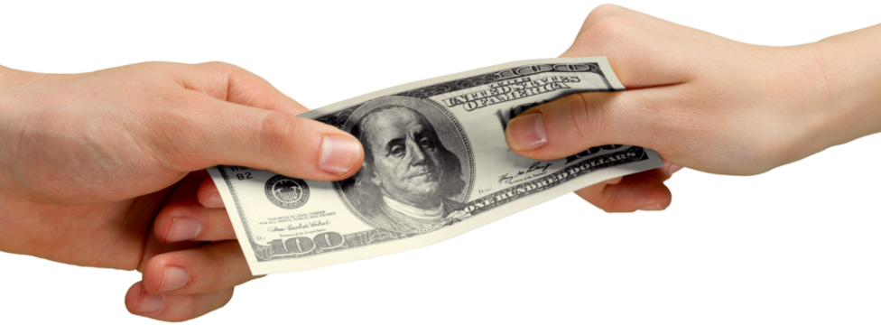 Two hand holds 100 dollars in an attempt to break