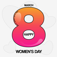 Postcard cartoon number eight. Bright gradient color 8 march Happy women's day on light grey background