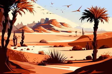 Desert and Oasis - Landscape Painting - by Generative AI