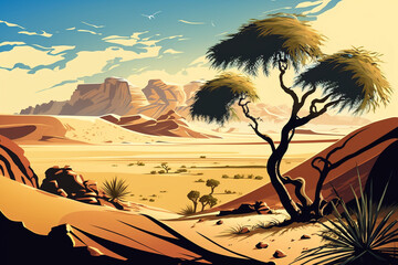 Desert and Oasis - Landscape Painting - by Generative AI
