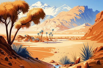 Desert and Oasis - Landscape Painting - by Generative AI