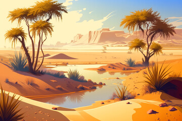 Desert and Oasis - Landscape Painting - by Generative AI