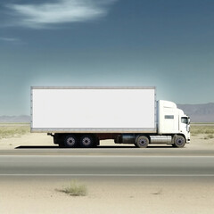 Fototapeta na wymiar Trailer Truck Blank Ads Signage Mockup - A versatile template for showcasing your branding and design ideas in various industries such as business, marketing, and creative services.