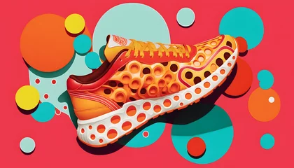 Fototapeten illustration of a colorful sneaker, concept of running sport © Demencial Studies