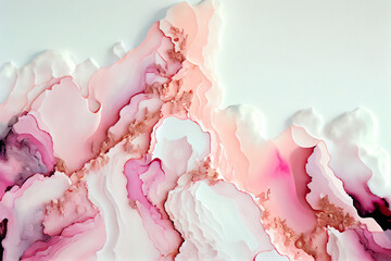 Liquid abstract pink marble texture watercolor painting, alcohol ink background