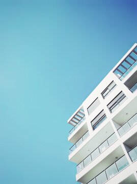 Modern White Building And Clear Vivid Blue Sky 