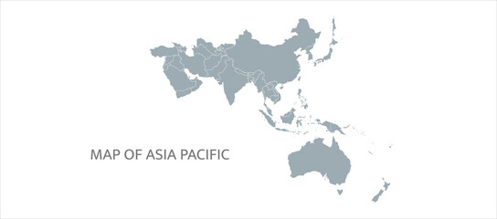 Detailed vector map of Asia Pacific isolated on white. Vector illustration. 