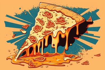 Drawing Hot pizza slice with melting cheese. Generative AI