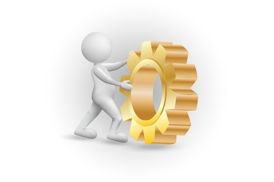 3D small white people with a gold gear icon vector image graphic design