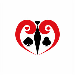 Heart logo design with poker card symbol. Can be used for decoration and poker clubs.