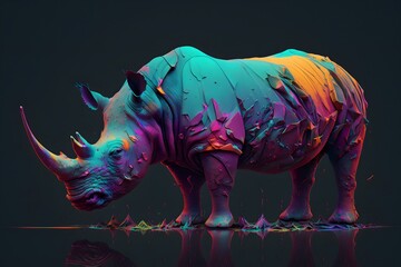 colorful rhinoceros created using AI Generative Technology