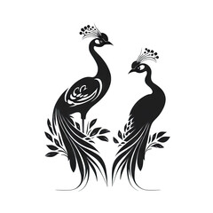 Obraz premium two peacocks black and white 2D minimalist luxury logo vector logo on transparent background PNG Generative AI