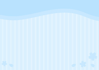 背景　波線とボーダーと桜　水色