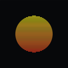 Original vector illustration of a striped neon retro sunset in the style of the 80s. A design element.