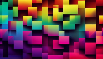 a repeating pattern of overlapping rectangles in various shades of bright colors. The rectangles are arranged in a random order, creating a playful and dynamic effect.