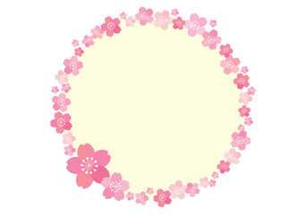 桜の花 サークルフレーム バナー 背景/生成り