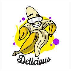 Banana Funny Mascot Vector Illustration , cute, icon,  background for poster design on white background eps10