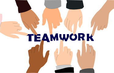 isolated teamwork concept, Vector business illustration, businessmen together build word teamwork, abstract design graphic