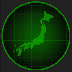Vector map Japan on the radar screen