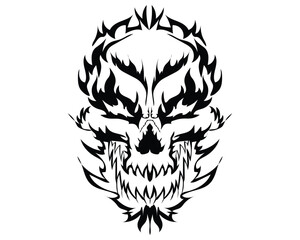 skull head black and white tattoo silhouette vector design with effect like burning black flames burning the skull head