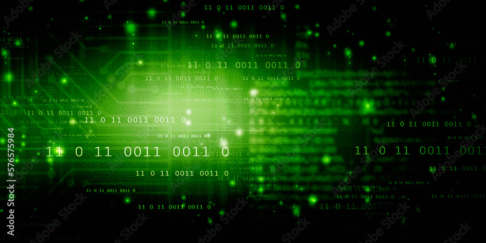 Poster 2d illustration abstract digital binary data on computer screen