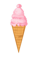 cute ice cream in waffle cone cartoon style