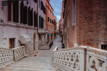 Architecture of Venice, Italy. Historic houses traditional architecture on the canal in Venice.