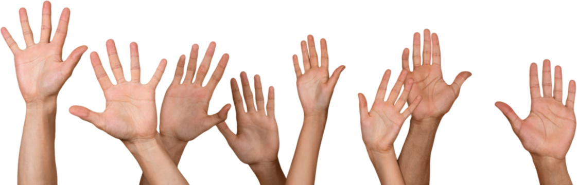 Lots of raised human hands together