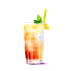 Watercolor fruit cocktails drink for summer party. Logo creator for cocktails drink bar menu. High quality watercolor hand drawn drink illustration