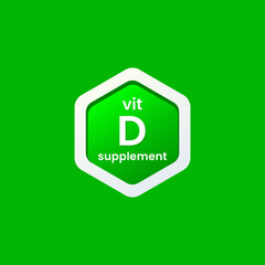 Vitamin D label vector or vitamin D icon vector isolated on green background. Simple Vitamin D label vector for product packaging design. Best Vitamin D vector supplement packaging.