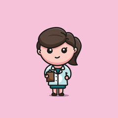 Cute smiling female dentist holding a clipboard cartoon character illustration healthy care icon