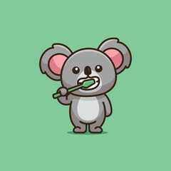 Cute cartoon koala brushing his teeth animal vector illustration animal healthy icon